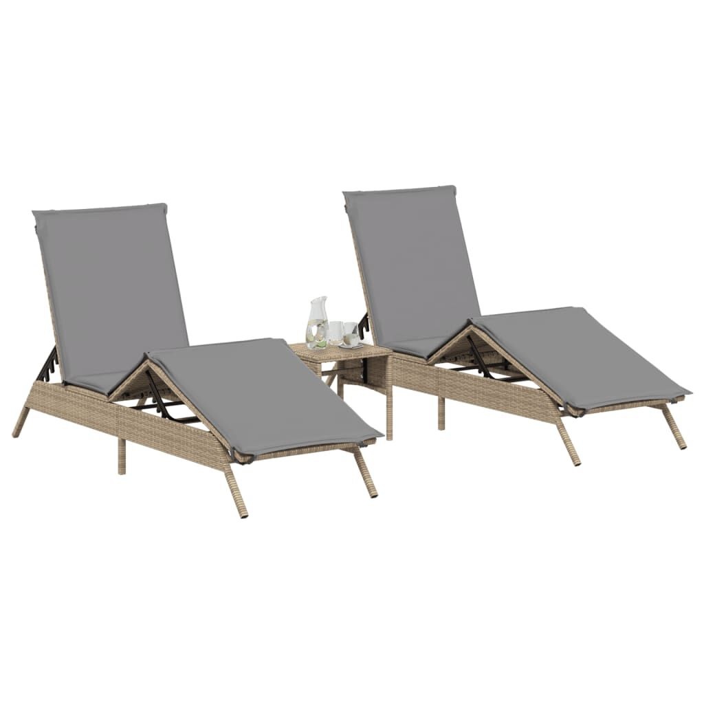 vidaXL Ligstoelen 2 st. met tafel (68% KORTING!) - Poly Rattan Beige