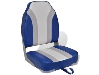 vidaXL Inklapbare Bootstoel met Hoge Rugleuning - Blauw/Wit/Grijs - 40% Korting!