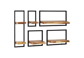 vidaXL 5-delige Wandschappenset Acaciahout & Staal - 64% Korting