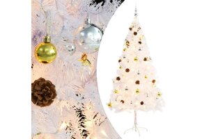 vidaXL Witte Kunstkerstboom 180cm met LED & Kerstballen - 40% Korting