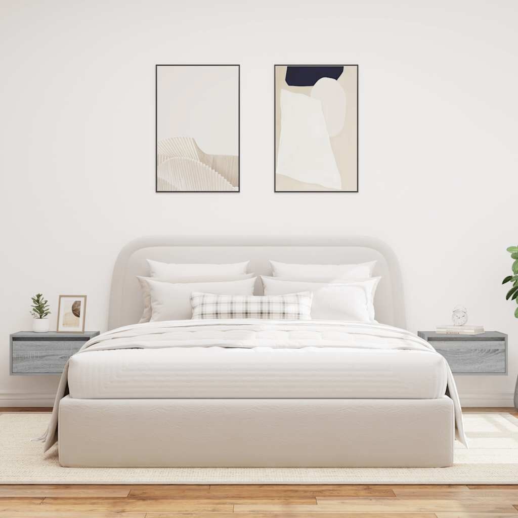 vidaXL Nachtkastjes met LED's (2x) | Wandgemonteerd, Grijs Sonoma Eiken | 40% Korting