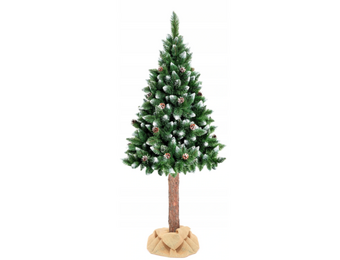 Kunstkerstboom 180cm - Sneeuw & Dennenappels - Houten Stam