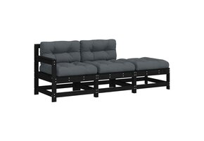 vidaXL 3-delige Loungeset Massief Hout Zwart - 60% Korting!