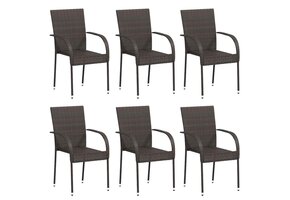 6x Stapelbare Tuinstoelen Poly Rattan Bruin - 64% Korting!