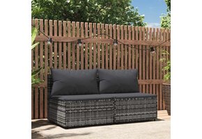 vidaXL Tuinmiddenbank 2 st. met kussens - Poly Rattan Grijs | 56% Korting