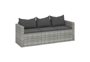 vidaXL Tuinbank 3-zits Poly Rattan Grijs | Nu 67% Korting!