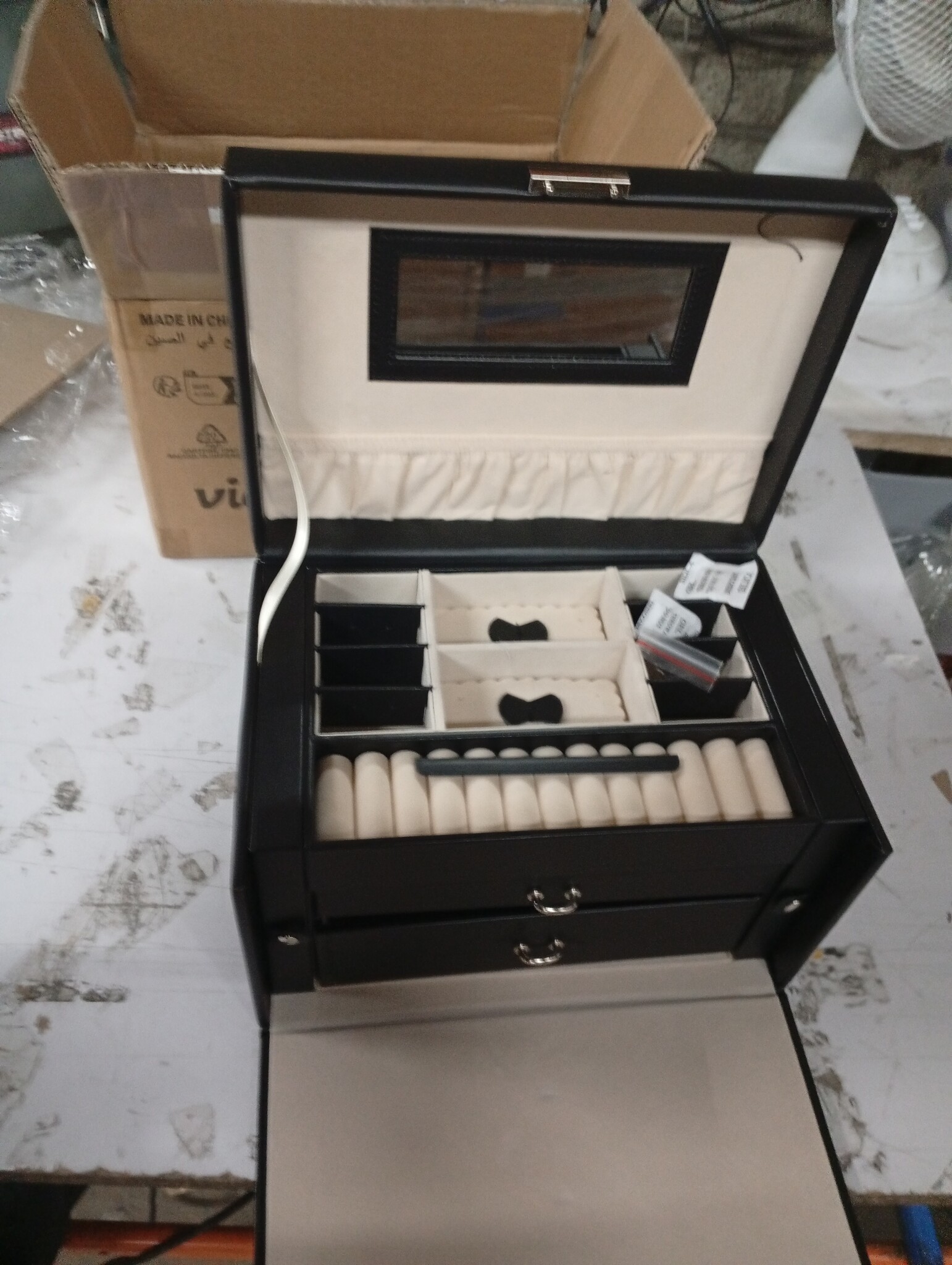 vidaXL Sieradendoos 3-laags met spiegel - Zwart | 55% Korting