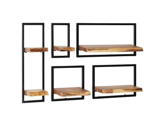 vidaXL 5-delige Wandschappenset Massief Acaciahout & Staal | 60% Korting