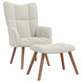 vidaXL Relaxstoel & Voetenbank Fluweel Crèmewit | Nu 55% Korting!