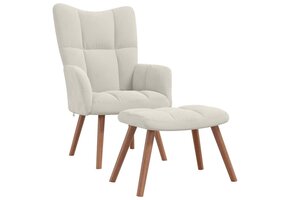 vidaXL Relaxstoel & Voetenbank Fluweel Crèmewit | Nu 55% Korting!