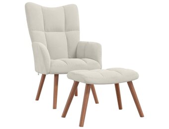 vidaXL Relaxstoel & Voetenbank Fluweel Crèmewit | Nu 55% Korting!