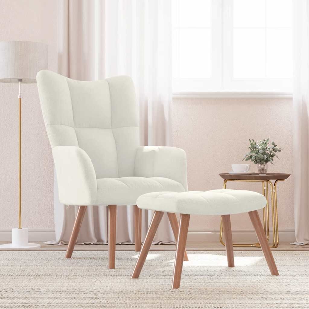 vidaXL Relaxstoel & Voetenbank Fluweel Crèmewit | Nu 55% Korting!