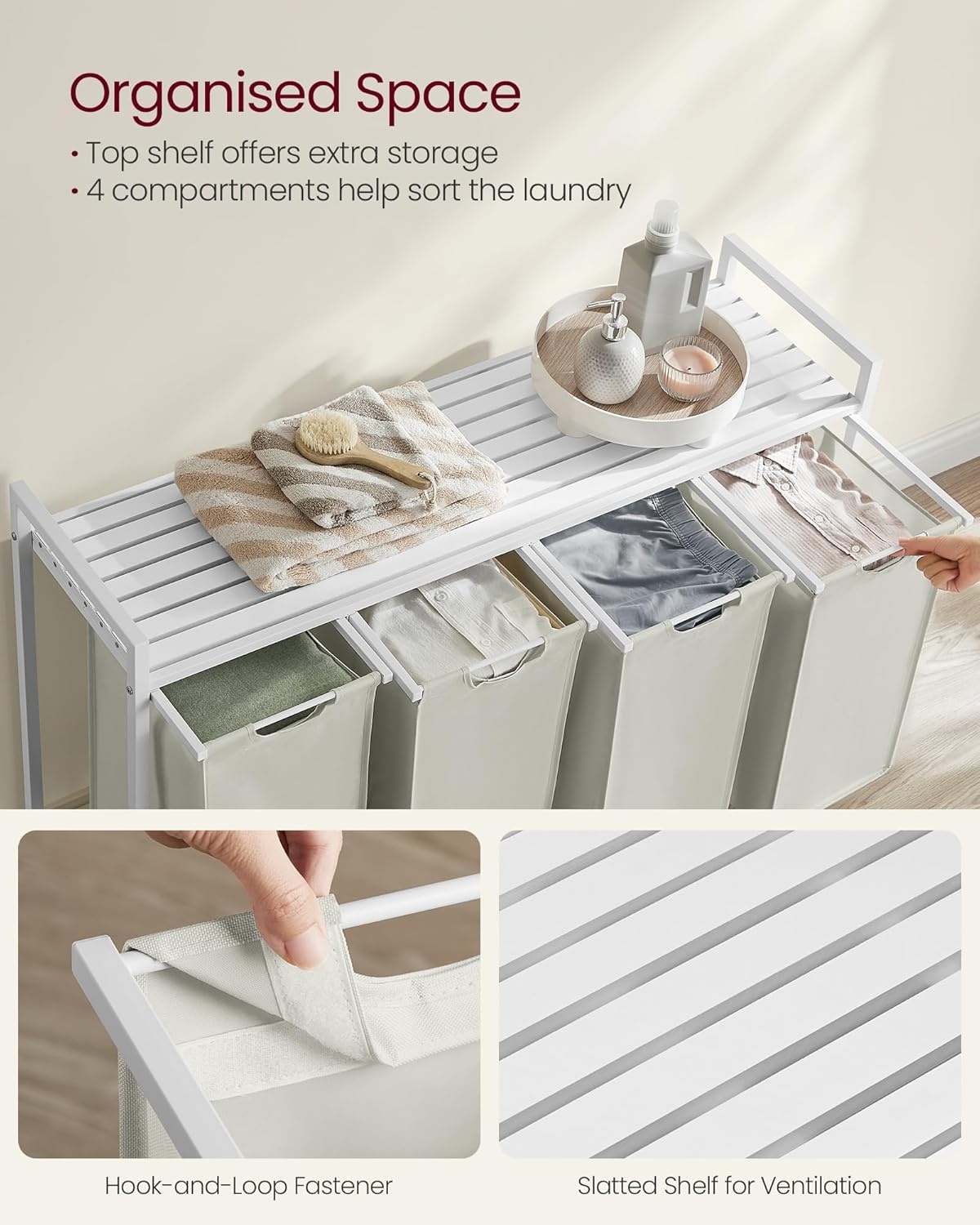 VASAGLE Wasmand 4-Vaks - Wit - Nu 40% Korting!