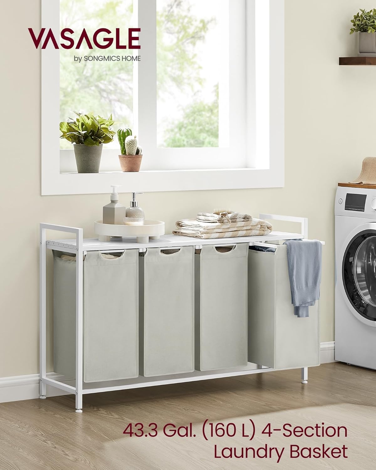 VASAGLE Wasmand 4-Vaks - Wit - Nu 40% Korting!