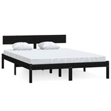 vidaXL Bedframe Grenenhout Zwart 135x190 cm - 55% Korting