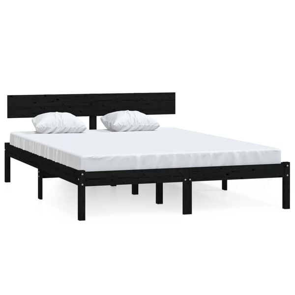 vidaXL Bedframe Grenenhout Zwart 135x190 cm - 55% Korting