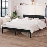 vidaXL Bedframe Grenenhout Zwart 135x190 cm - 55% Korting