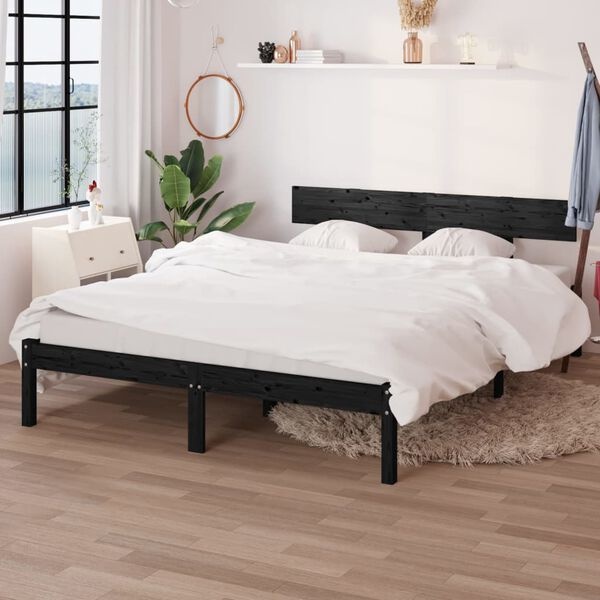 vidaXL Bedframe Grenenhout Zwart 135x190 cm - 55% Korting