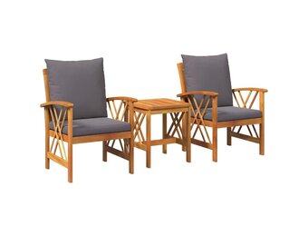vidaXL Tuin Sofa Set met kussen 3 pcs Bruin Massief acaciahout