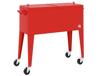 vidaXL Koelbox op wielen 92x43x89 cm rood - 55% Korting!