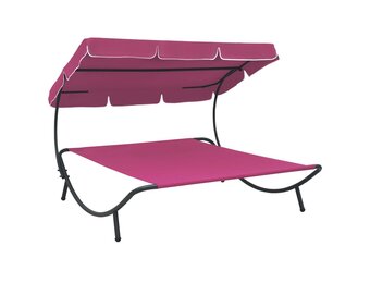 VidaXL Loungebed met Luifel Roze - 40% Korting