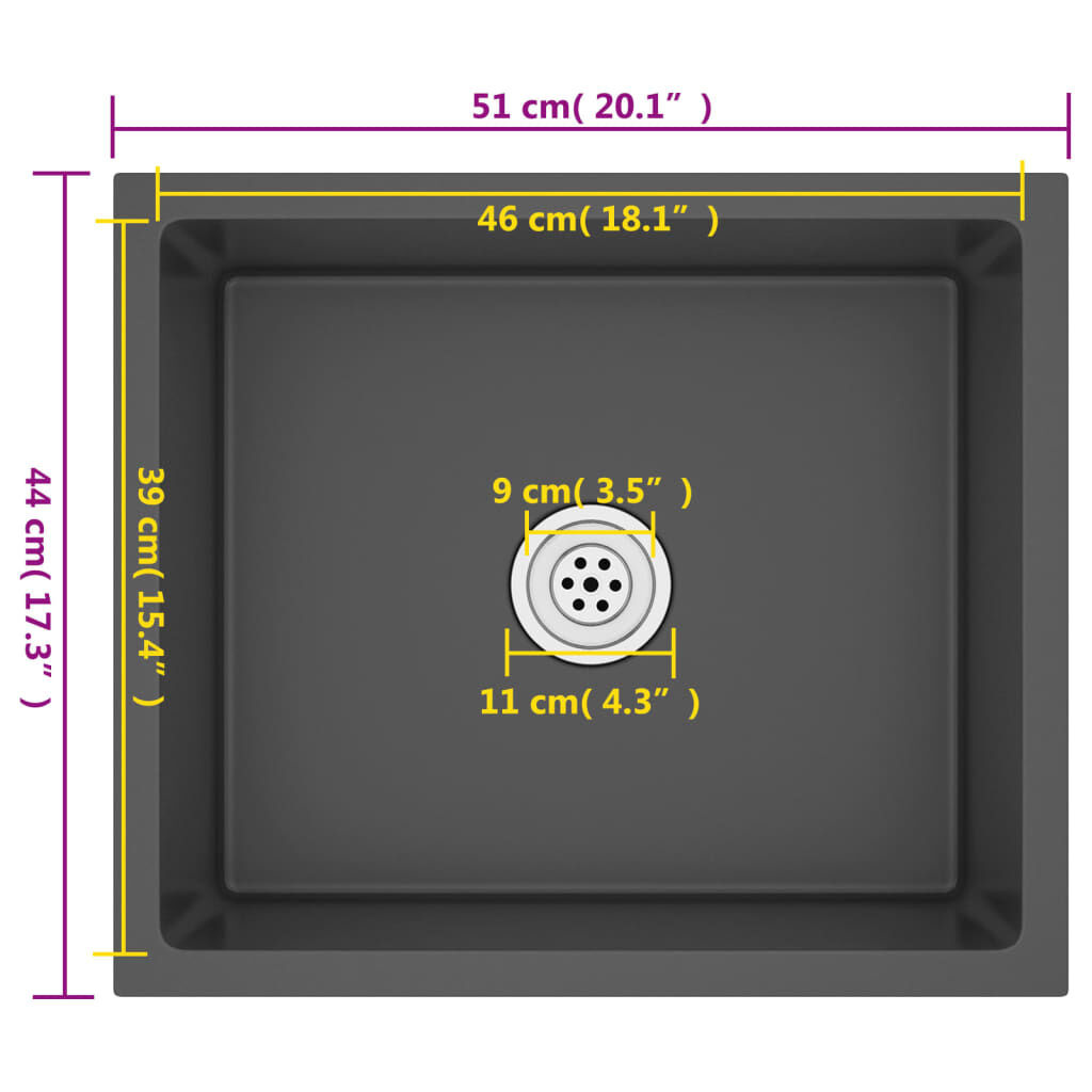 vidaXL RVS Keukenspoelbak Zwart | 40% Korting