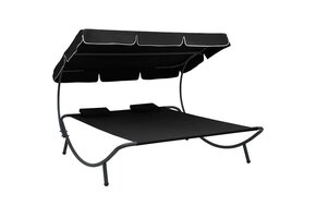 vidaXL Loungebed met Luifel & Kussens - Zwart - 46% Korting!