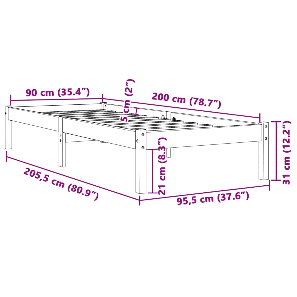 vidaXL Grenen Bedframe Wasbruin 90x200 cm - 46% Korting