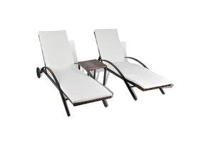 vidaXL Ligbedden met tafel poly rattan bruin