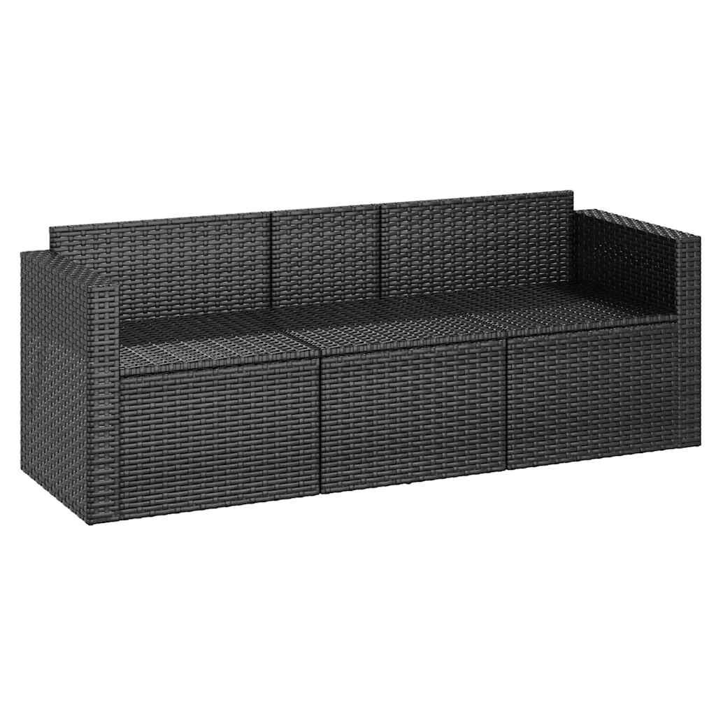 vidaXL Tuinbank 3-zits met kussens poly rattan zwart