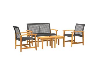 vidaXL 5-delige Loungeset Poly Rattan & Acaciahout Zwart | 55% Korting