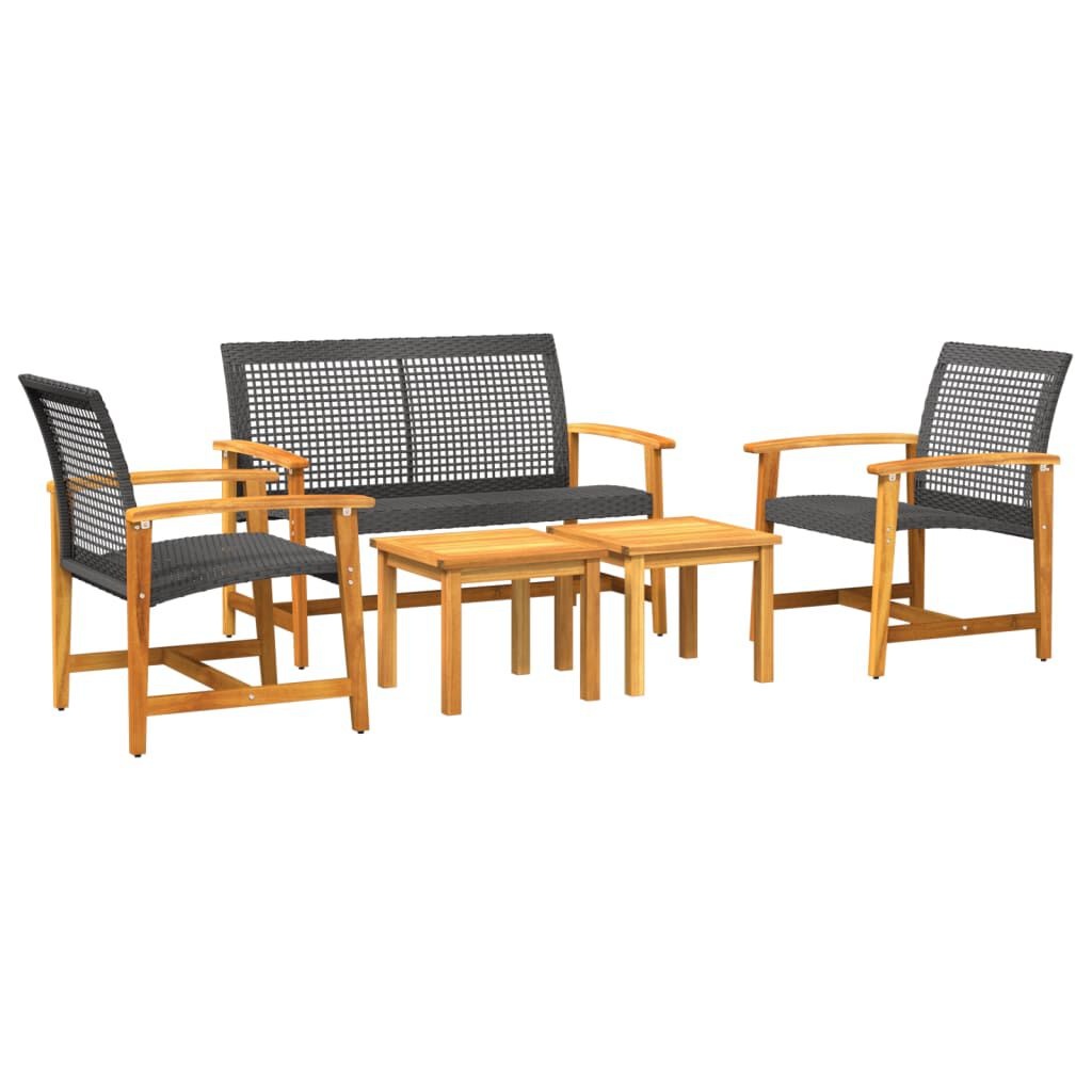 vidaXL 5-delige Loungeset Poly Rattan & Acaciahout Zwart | 55% Korting