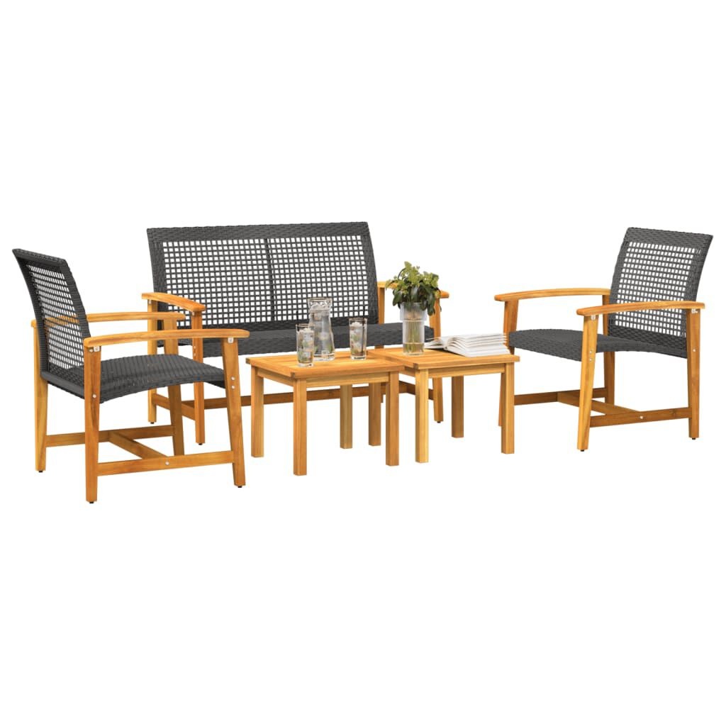 vidaXL 5-delige Loungeset Poly Rattan & Acaciahout Zwart | 55% Korting