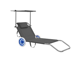 vidaXL Inklapbaar Ligbed met Luifel & Wieltjes - Grijs (65% Korting!)