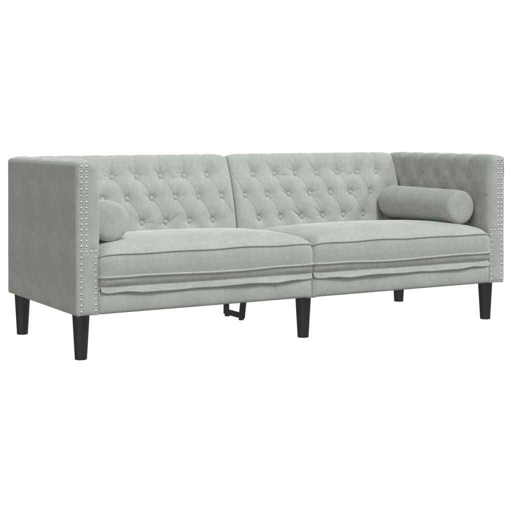 vidaXL Driezitsbank Chesterfield Fluweel Lichtgrijs - 40% Korting!