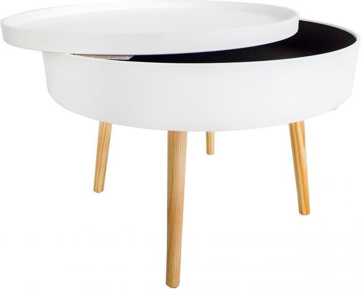 Houten Salontafel met Opbergruimte - 60x60x40cm - Wit - 61% Korting
