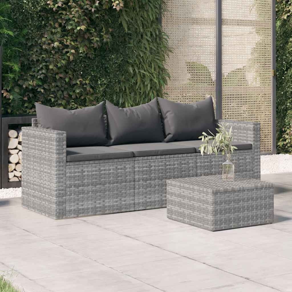 vidaXL 3-zits Tuinbank Poly Rattan Grijs met Kussens - 47% Korting!