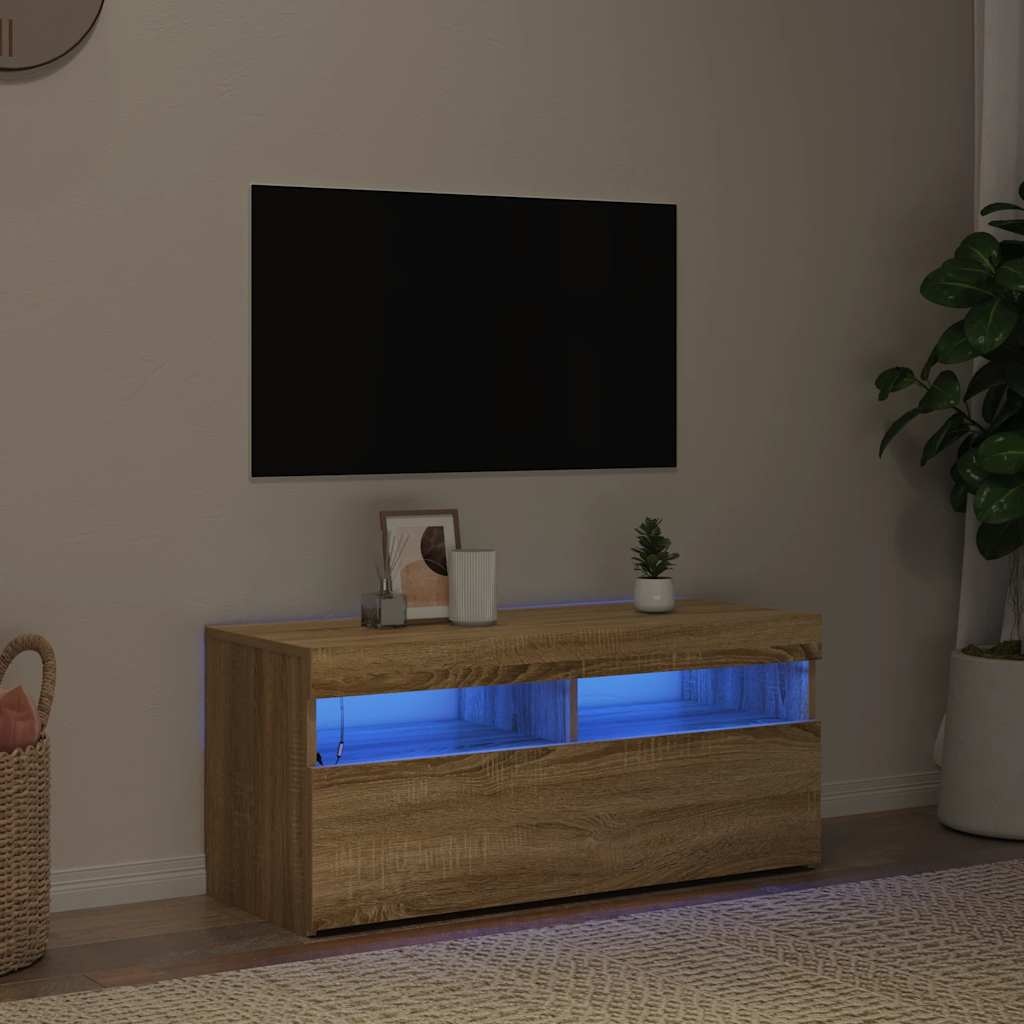 VidaXL TV-meubel met LED 55% Korting - 90x35x40 cm Sonoma Eiken