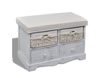 vidaXL Opbergbank Paulowniahout Wit (55% korting) - 62x33x42 cm