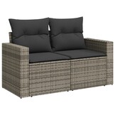 vidaXL Tuinbank 2-zits met kussens poly rattan grijs