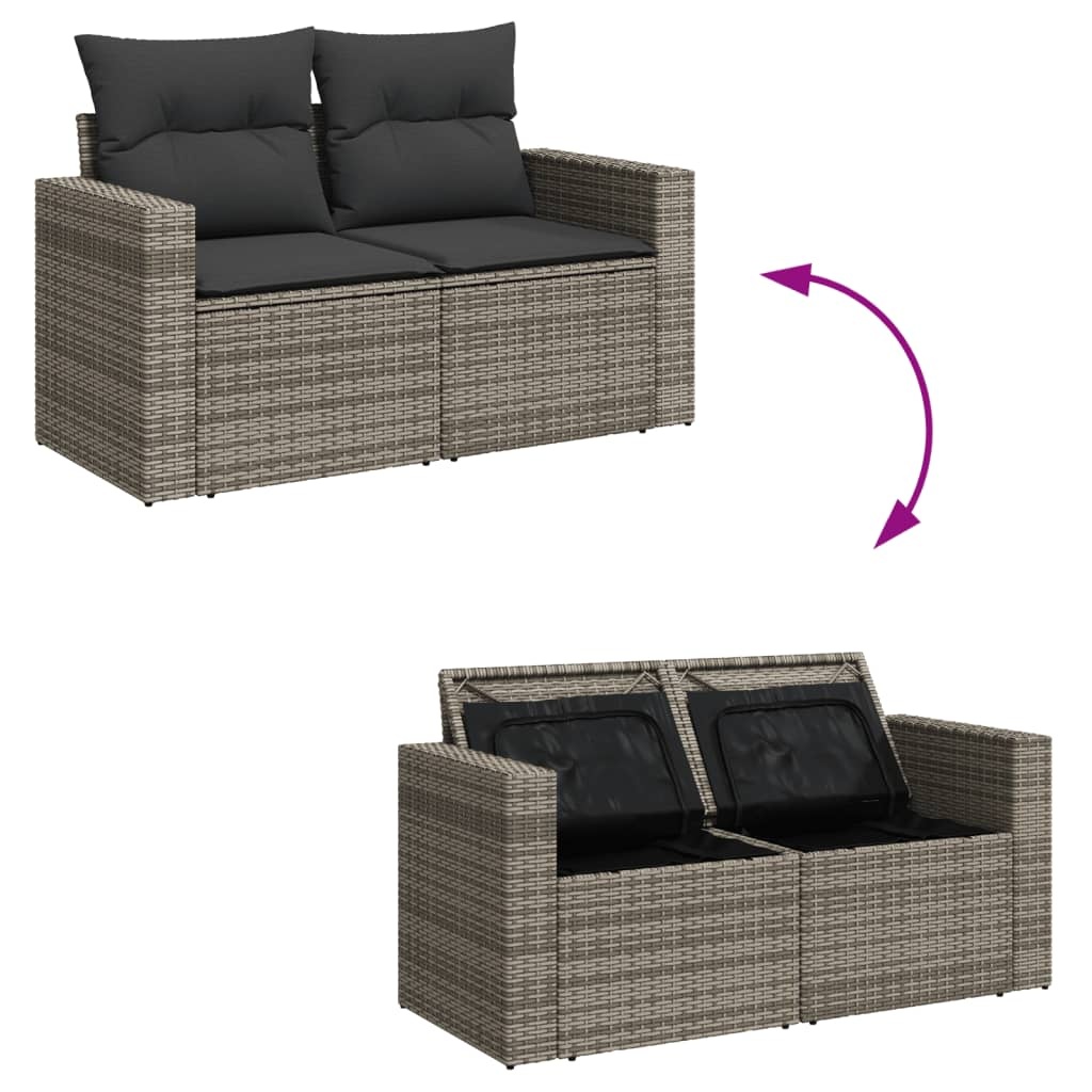 vidaXL Tuinbank 2-zits met kussens poly rattan grijs