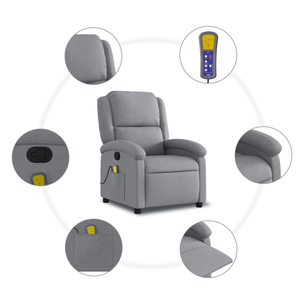 vidaXL Massagestoel, Stoffen Fauteuil - Lichtgrijs - 35% Korting