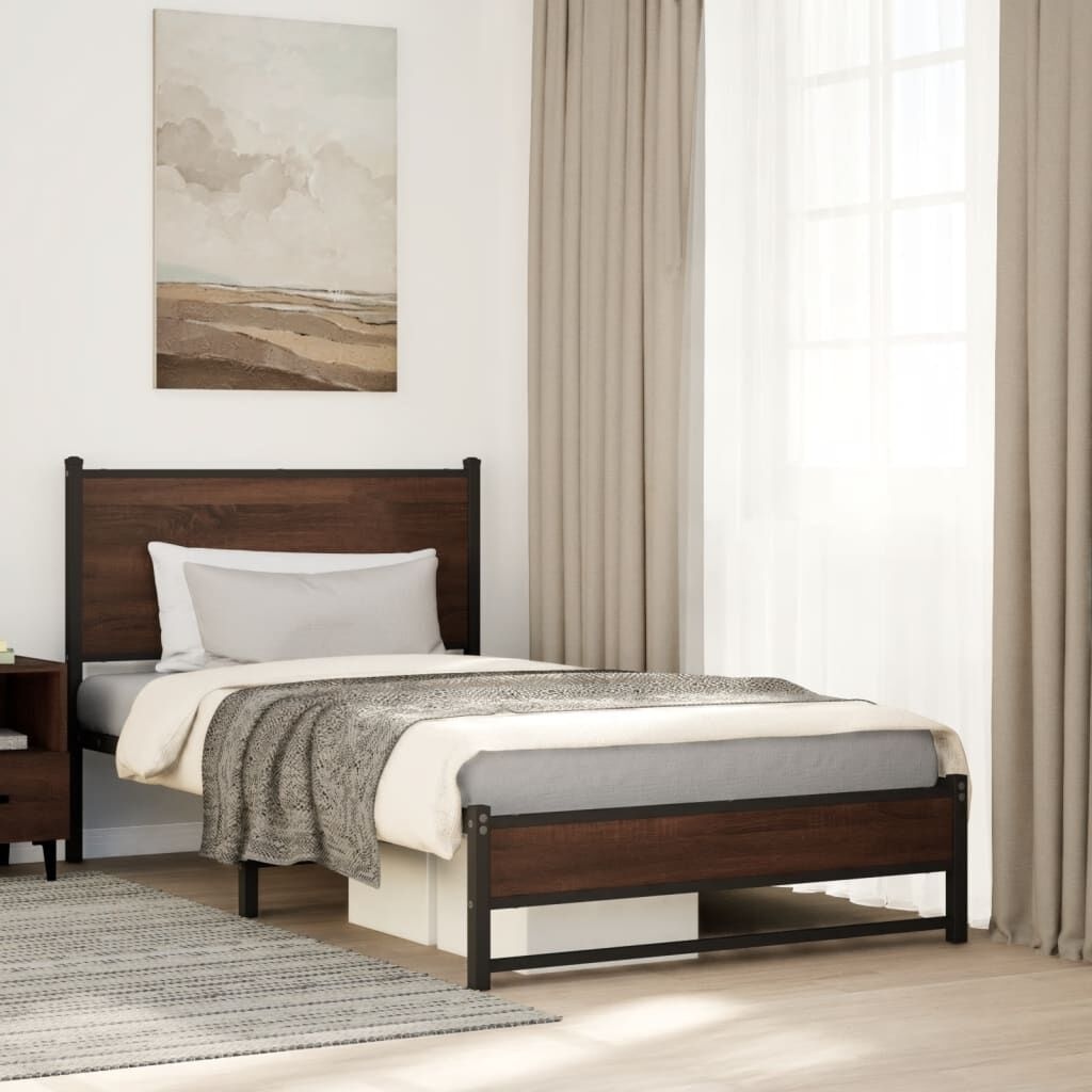 vidaXL Bedframe Metaal Bruin Eiken 107x203 cm - Nu 55% Korting!