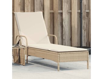 vidaXL Ligbed met wielen & kussen - Poly Rattan Beige - 80% Korting!