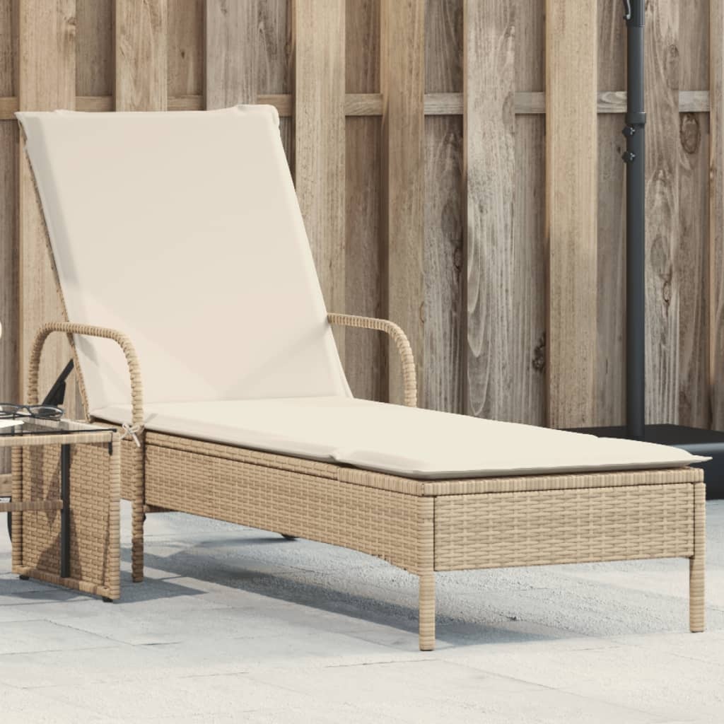 vidaXL Ligbed met wielen & kussen - Poly Rattan Beige - 80% Korting!