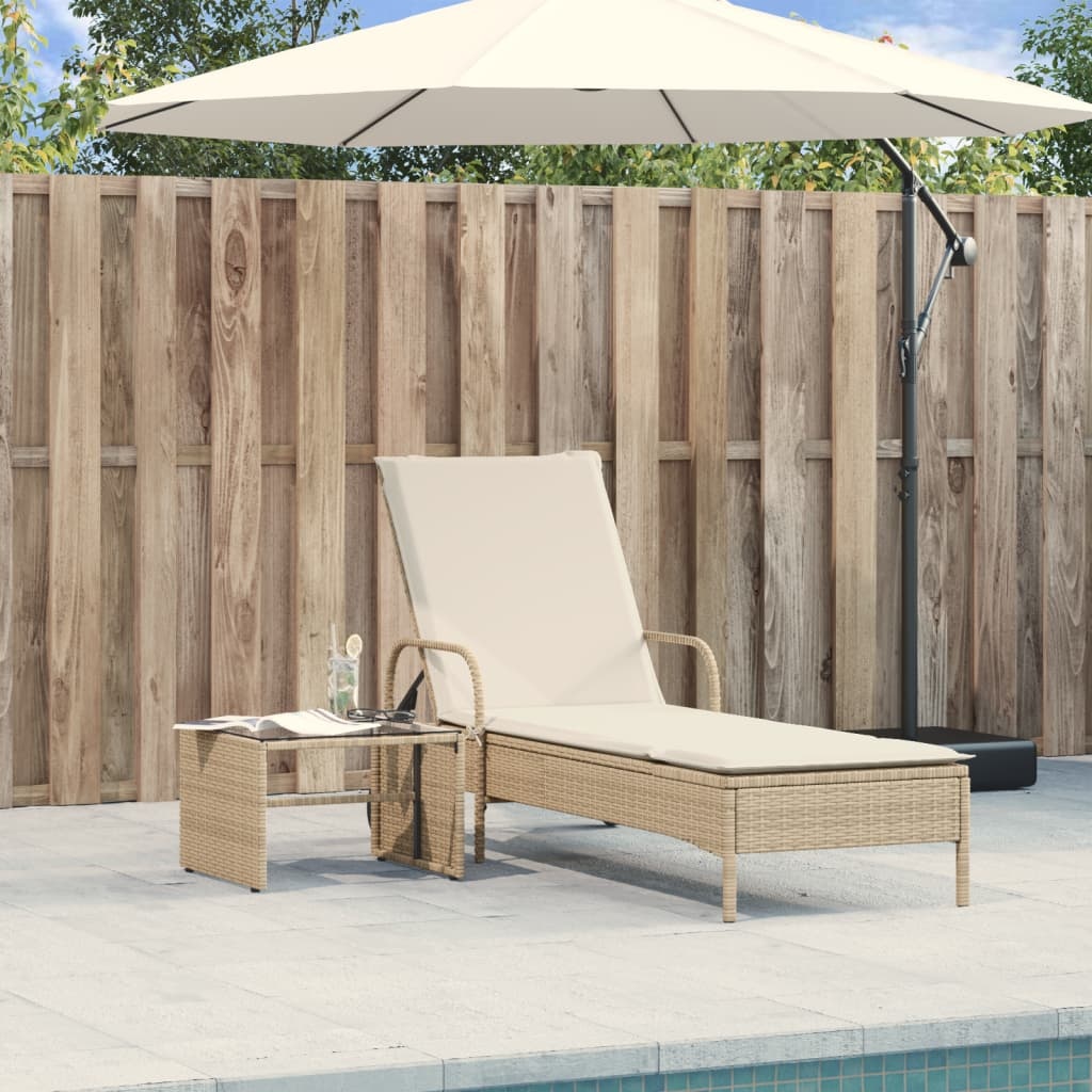 vidaXL Ligbed met wielen & kussen - Poly Rattan Beige - 80% Korting!