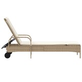 vidaXL Ligbed met wielen & kussen - Poly Rattan Beige - 80% Korting!