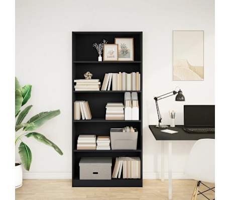 vidaXL Boekenkast Zwart - 40% Korting - Bewerkt Hout 80x24x176 cm