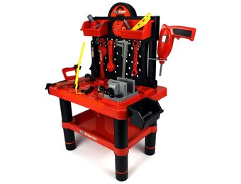 Werkbank kind - speelgoed gereedschap - 57x32x68cm - rood zwart