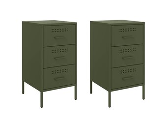 vidaXL Nachtkastjes 2 st 36x39x68 cm staal olijfgroen